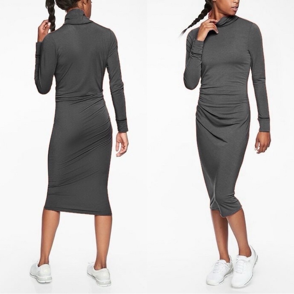 Athleta Weekday Industry Turtleneck Midi Active Dress | Light Gray | Size M - Picture 2 of 16